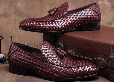 China Pointed Moc Toe Mens Woven Leather Loafers , Burgundy Mens Dress Shoes With Tassels for sale