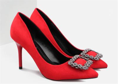 China Party Wear Suede High Heel Pumps , Women'S Stiletto Shoes With Square Crystal Buckle for sale