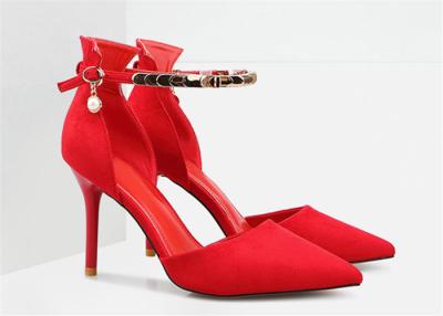 China Wedding Wear Womens High Heel Pumps Red D Orsay Heels With Metallic Sequins for sale