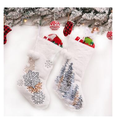 China Non-woven fabric; Plush Velvet Christmas Stocking Decoration White Christmas Short Stocking For Embroidery for sale