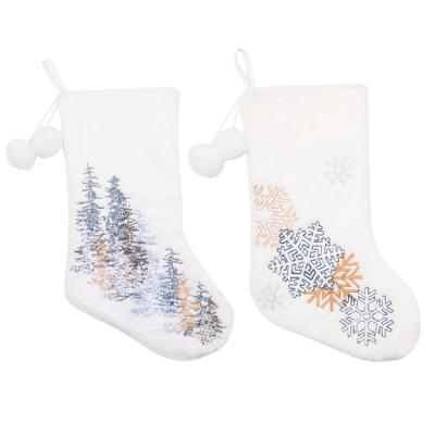 China Non-woven fabric; Short Plush Holiday Christmas Stocking Large White Christmas Stocking For Embroidery for sale