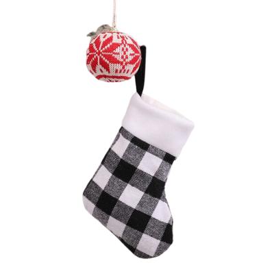 China Cloth ; fluffy candy bag christmas stocking decoration plaid christmas stocking pendant gift for sale