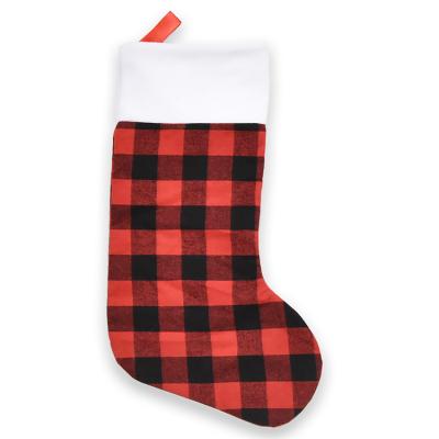 China Cloth ; Custom Large Christmas Stocking Pile Plaid Hanging Christmas Tree Ornaments Gift Bag for sale