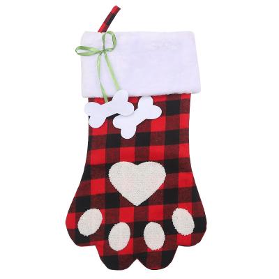 China Short Plush; Coating of the non-woven fabric; Fabric Candy Bag Decoration Plaid Christmas Stocking Felt Custom Christmas Stockings for sale