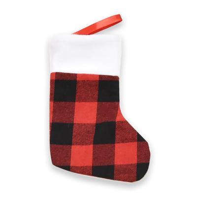 China Cloth ; New Pile Christmas Stocking Decoration Two Colors Plaid Christmas Stocking Gift Hanging Stockings for sale