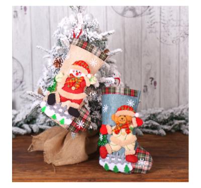 China Cloth ; red decoration custom lattice pilou christmas doll gift bag canvas stocking for sale