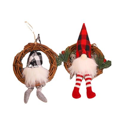 China Cloth ; artificial wool; LED Christmas Tree Decorations Hanging Rattan Sitting Christmas Gnomes Plush Doll Ring Pendant for sale