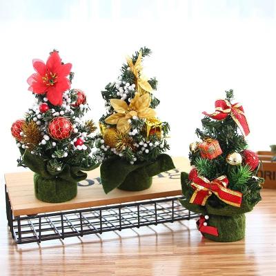 China PVC; fabric the fabric festive green gold Christmas ornament artificial tree 20cm Mini Christmas Tree for sale