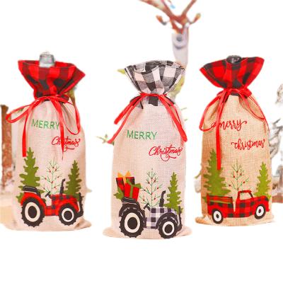 China Christmas Wine Bottle Cover Wine Bottle Dress Wine Decoration Cover Gift Canvas Bag For Christmas for sale