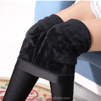 China Winter Antibacterial Antibacterial Velvet Fleece Warm Shiny Black Women Skinny Leg Warmers for sale