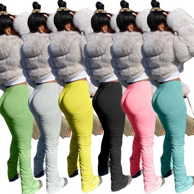 China 2020 New Arrivals Solid Color Drawstring Anti-pill Pocket Rocket Legging Women Sports Tracksuits With Sides Ruched Tight Stacked Pants for sale