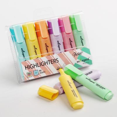 China office & Oval School Markers 6pcs Pastel Color Barrel Highlighter Bar Marker Set In PVC Wallet for sale