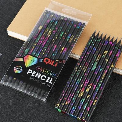 China office & School Pencil Cartoon High Quality Creative Color Printing Black Wooden Pencil Set With Box for sale