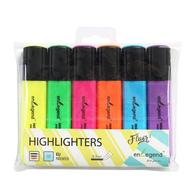 China office & School Markers 6 Pcs Adjust Form Fluorescent Color Stationery Highlighter Bar Marker With PVC Wallet for sale