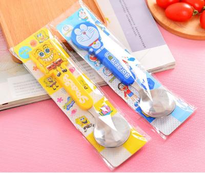 China Fashion Cartoon Stainless Steel Sustainable Spoon, Anti-hot Plastic Handle Child Baby Spoon for sale