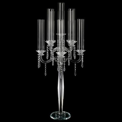 China Europe Wedding Party Favor Decoration Candelabra Tall Glass Hurricane Crystal Candelabra MH-TZ0238 for sale