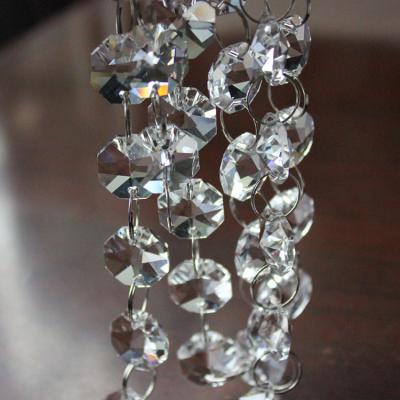 China MH-12643 Wedding Transparent Octagon Crystal Beads Strand With Silver Metal Chains Glass Garland for sale