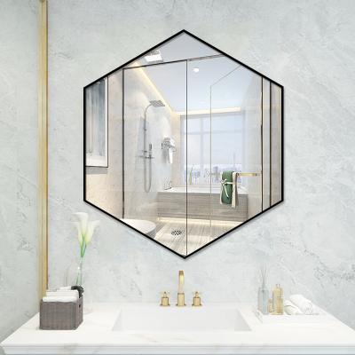 China Hexagon Modern Minimalist Luxury Wall Mounted Decorative Gold Design Aluminum Alloy Frame Large Wall Mirror for sale