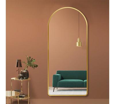 China Contemporary Living Room Decoration Floor Mirror With Gold Arch Aluminum Frame for sale