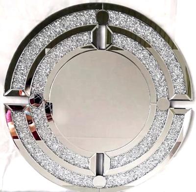 China Diamond Crushed Luxury Minimalist Round Wall Mounted Hallway Circle Decorative Mirror For Living Room for sale