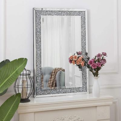 China Contemporary Luxury Glittering Rectangle Crushed Diamonds Decorative Mirror Wall for sale