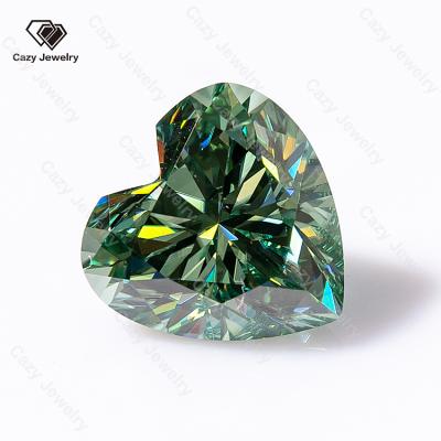 China Fire Cazy VS1 1carat 2carat color play or heart cut shaped dark green moissanite synthetic green moissanite for sale