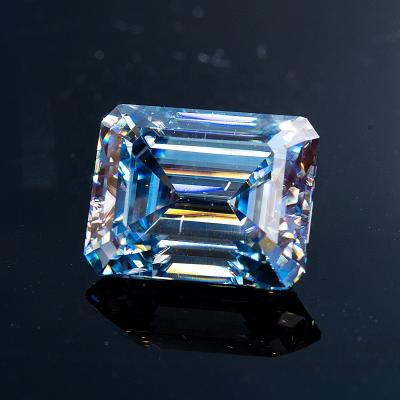 China Cazy Emerald Cut 3EX Fire Moissanite Vivid Blue Gra Color Play or Synthetic Loose Stone Certificate 1 Carat 3 Carat 2 Carat Moissanite for sale