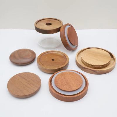 China China Environmental Friendly Reusable Glass Candle Jar Bamboo Wooden Lid For Sale for sale