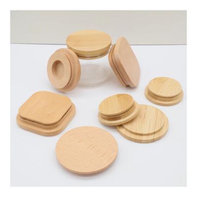 China China Logo Round Square Bamboo Glass Top Custom Jars Wooden Airtight Lid for sale