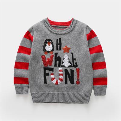 China Anti-wrinkle Stripes Holiday Applique Embroidery Sequin Baby Kids Kids Girls Knitted Jumper Pullover Sweater for sale