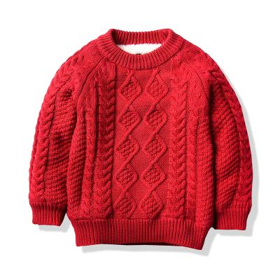 China 2021 New Design Anti-wrinkle Cable Faux Fur Lining Boy Knitted Jumper Pullover Thick Sweater for sale