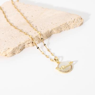 China Wholesale Cat Eye Opal Simplicity Zircon Necklace 18K Gold Chain Stainless Steel Pendant Necklace For Women for sale