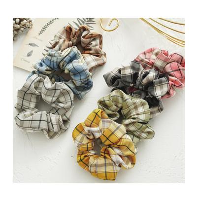 China Fashion Women Hair Accessories Hair Band Grid Check Elastic Purple Solid Color Hair Tie Scrunchies for sale