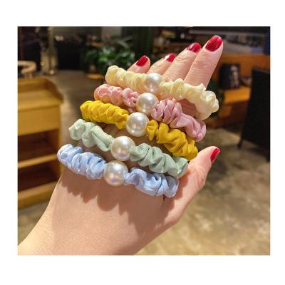 China Wholesale Fashion Women Hair Accessories Beads Thin Scrunchie Hair Ties Velvet Elastic Hair Bands for sale