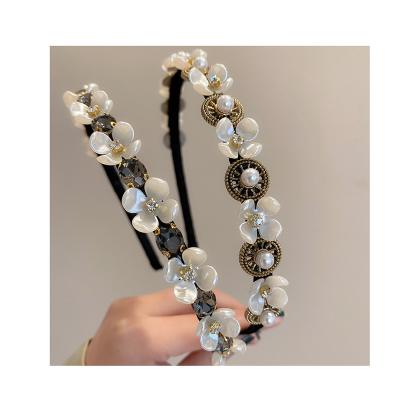 China Fashion Korean Style Pearl Rhinestone Flower Headband Simple Hairband For Women Hair Accessories for sale