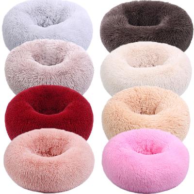 China Luxury Pet Bed Cat Cushion Pet Beds Cuddler 40CM Round Donut Fur Warm 120CM Custom Made Cheap Breathable Canvas For Dog for sale