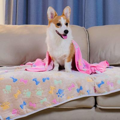 China Breathable Soft Flannel Fleece Dog Blanket, Warm Paw Print Pet Throw Bed Blanket for sale