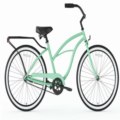 China Minzgrün Damen Low Step Sport Hybrid Bike Frauen Einzelgeschwindigkeit Komfort Beach Cruiser Bike 26 Zoll zu verkaufen