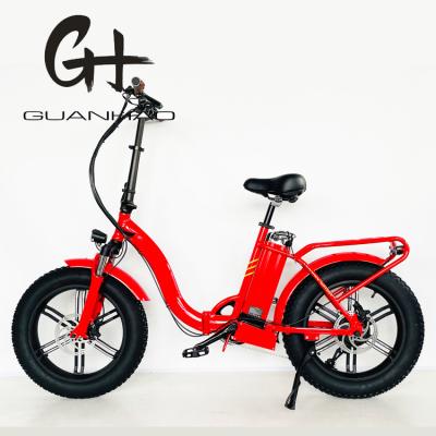 China 20 Inch Fat Tire Ebike Most Powerful Red Color Folding Electric Bike with Alloy Stem for sale