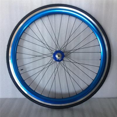 China 43mm Anodized Blue Flip Flop Fixed Gear Road Bike Wheel Set with Colorful Spokes for sale