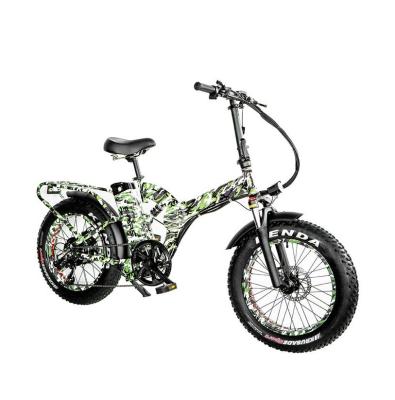 China 48V*21AH 20 inch full suspension Camouflage color 1000W FOLDING FAT TIRE ELECTRIC BIKE with rear rack for sale