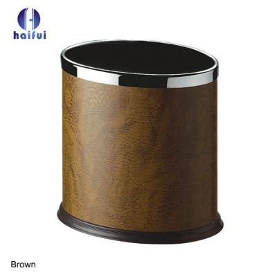 China Hotel Viable PVC Room PU Garbage Bin Leather Covered Garbage Bin Trash Can for sale