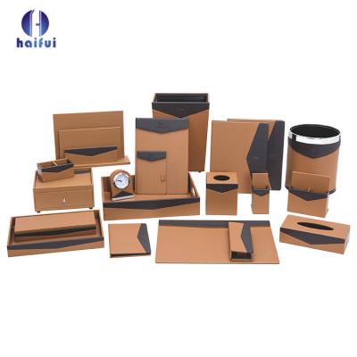 China Home Textiles Customized Design Hotel Guest Room Amenities And Bathroom PU Accessories Leather Products Set For Stars Luxury Hotels for sale