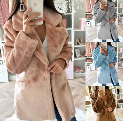 China Breathable Plush Mid Length Loose Coat Solid Color Women's Long Faux Fur Jacket And Coats for sale