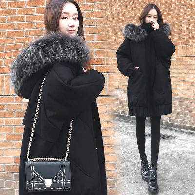 China New Large Size Raincoats Thicken Fur Collar Machining Mid Length Cotton Warm Jacket Padded Winter Women's Outwear Coat Fur Collar for sale