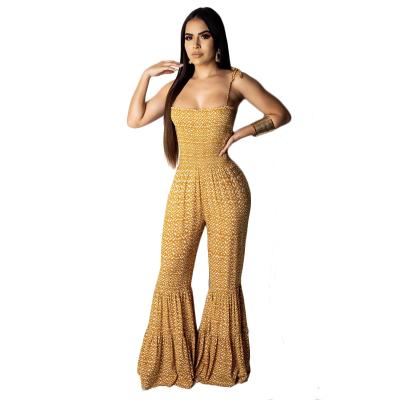 China Flare Women Casual Sleeveless Print Bandage One Piece Jumpsuit for sale