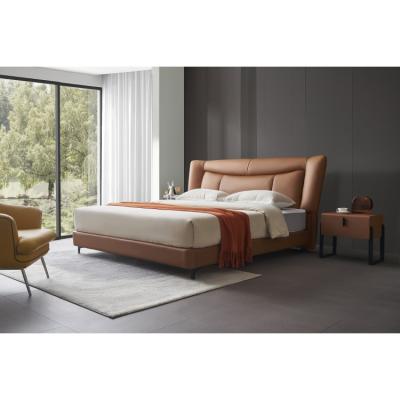 China (Others) New Design Adjustable Bedroom Beds Modern View King Size Genuine Leather Solid Wood Orange Bed for sale