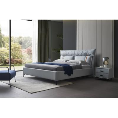 China Sky Blue (Other) Style Adjustable Comfort Bedroom Furniture Modern Beds White Modern Double Bed for sale