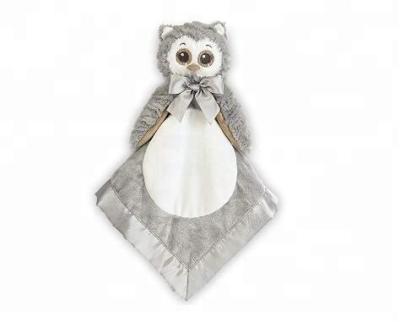 China Plush Stuffed Plush Owl Blanket / Gray Owl Plush Stuffed Animal Security Blanket For Baby for sale