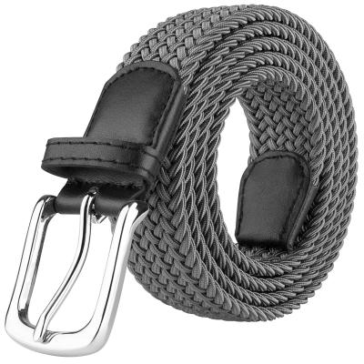 China Black Adjustable Braided Leather Tip End Adjustable Plasitc Buckle Plasitc Buckle Custom Logo Men Elastic Stretch Belt for sale